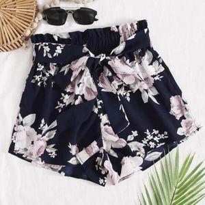 Shein Floral Print Belted Shorts NWOT